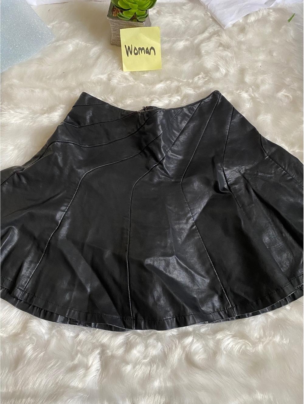 Free People Black Faux Leather Flared Mini Skirt